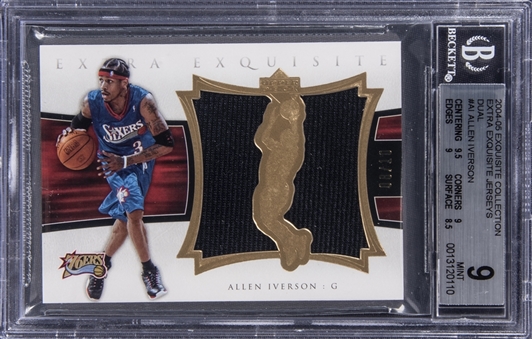 2004-05 UD "Exquisite Collection" Extra Exquisite Jerseys Dual #AI Allen Iverson Dual Jersey Card (#08/10) - BGS MINT 9